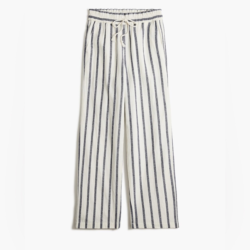 J. Crew Striped Linen-Blend Wide Leg Pants in Ivory and Navy - Size 4
